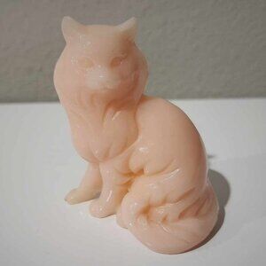 Vtg Franklin Mint Pink Alabaster Curio Cabinet Cat Figurine